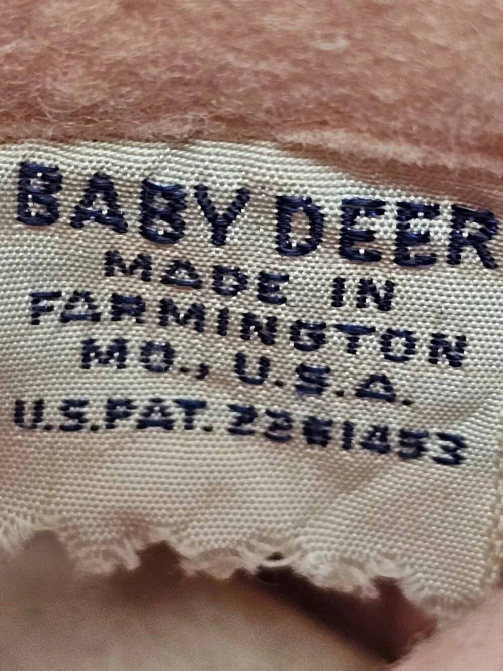 Vintage Infant Baby Deer Pink Felt Wool Satin Lace Made in Farmington USA Shoes